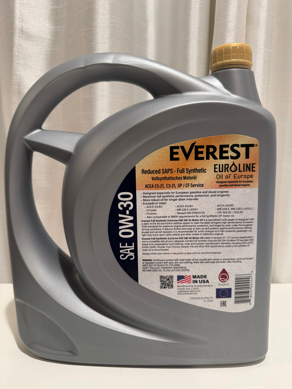 EVEREST FULL SYNTHETIC EURO LINE 0W-30 MOTOR OIL 5L