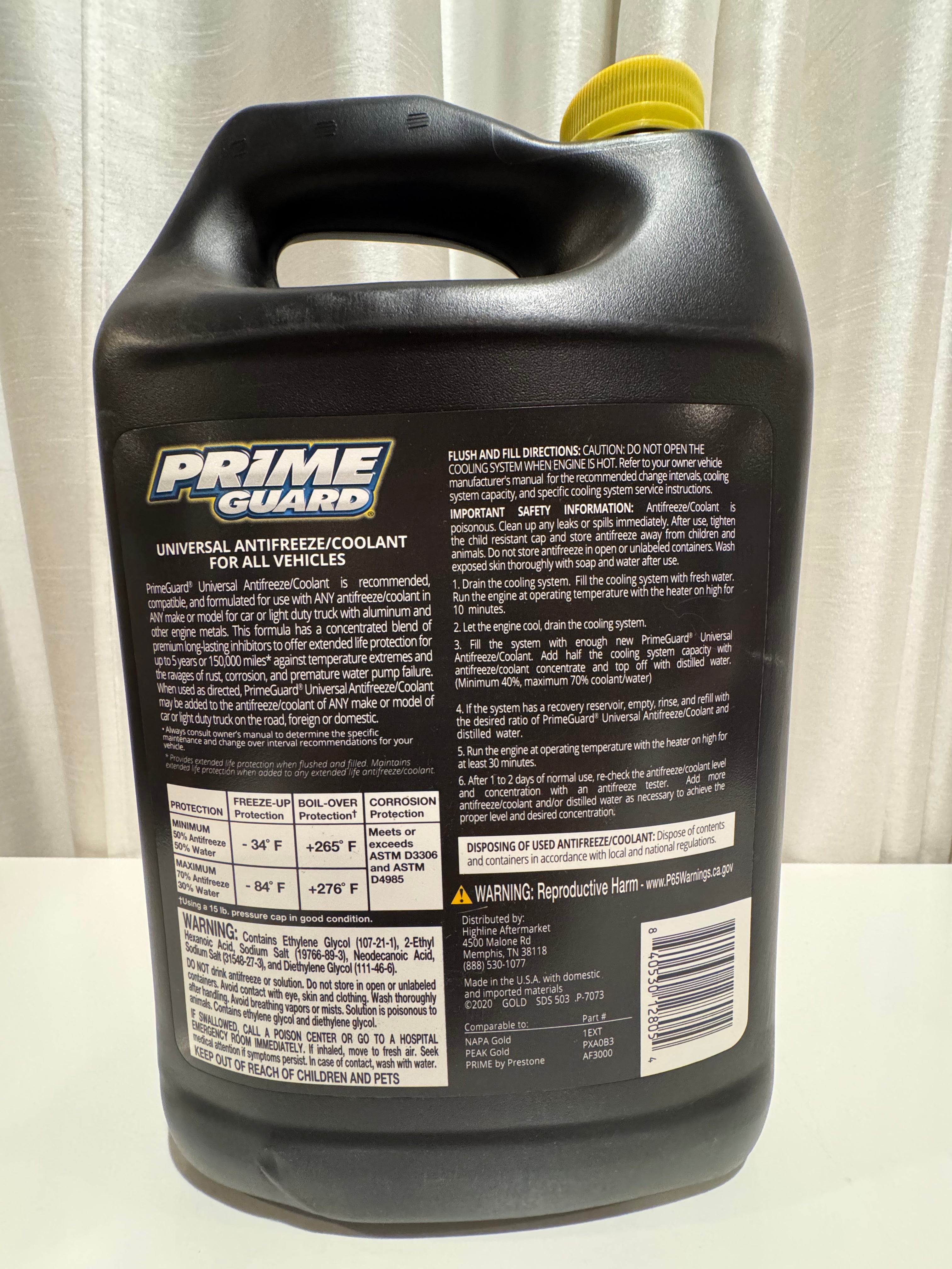 PRIME GUARD YELLOW PURE ANTIFREEZE COOLANT - UNIVERSAL FOR ALL VEHICLES