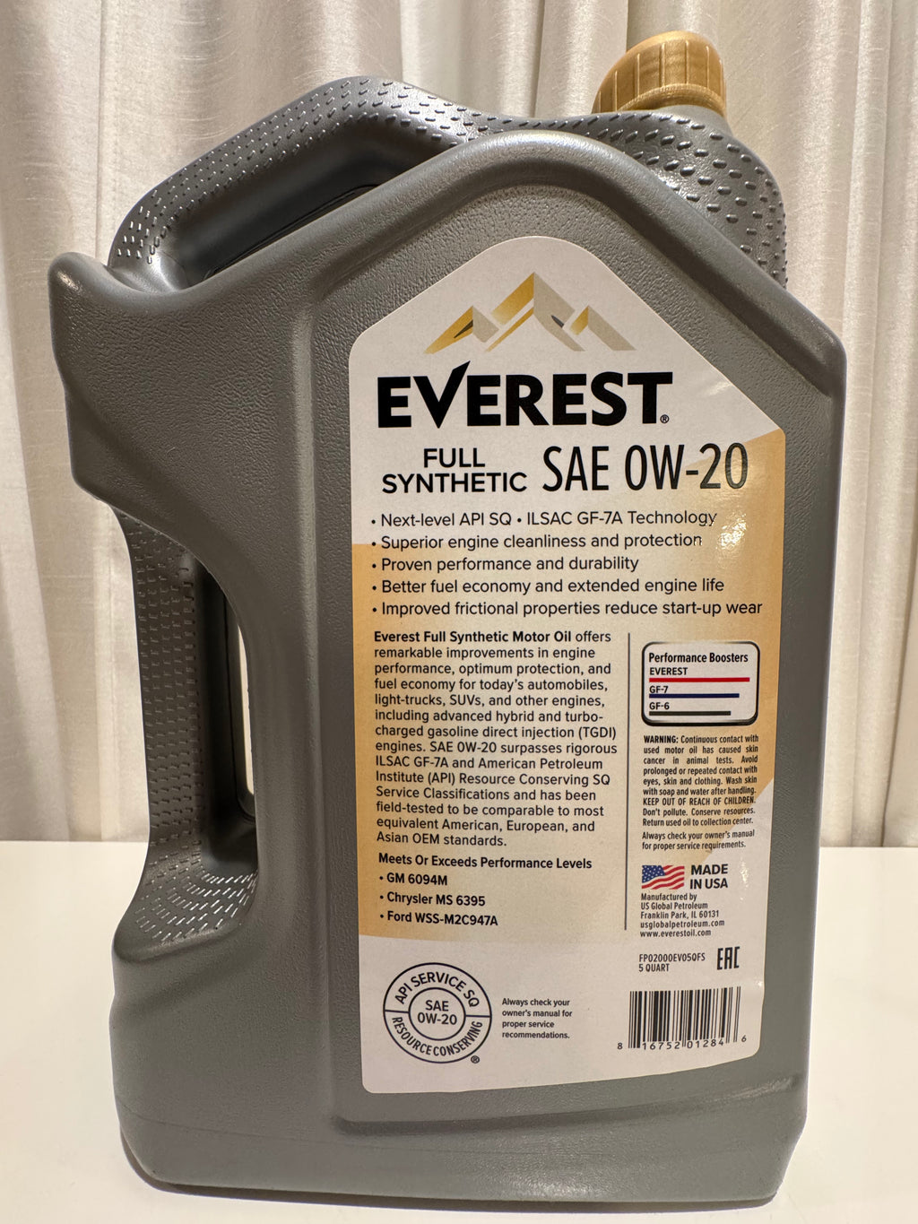 EVEREST FULL SYNTHETIC 0W-20 MOTOR OIL 5L