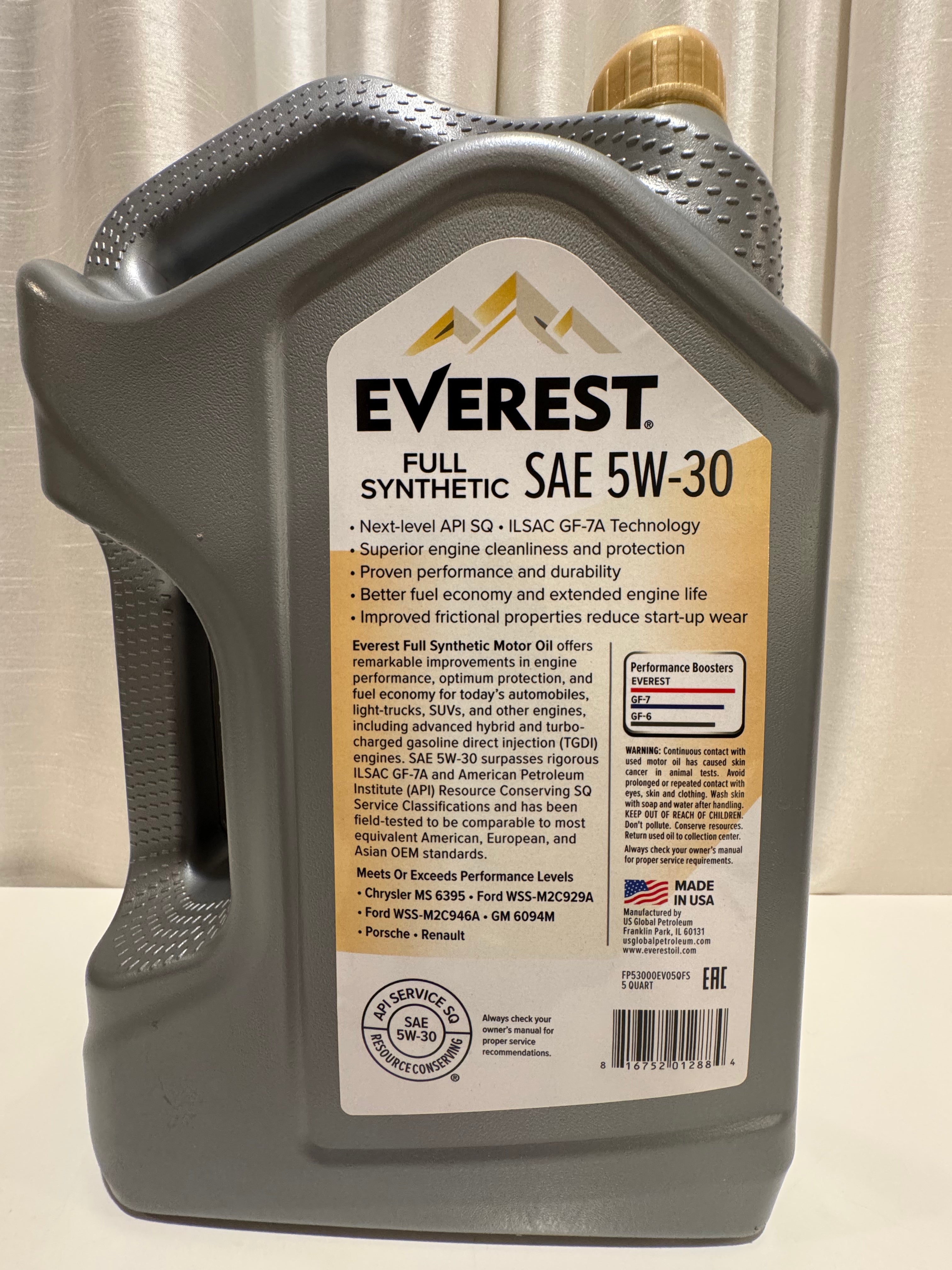 EVEREST FULL SYNTHETIC 5W-30 MOTOR OIL 5L