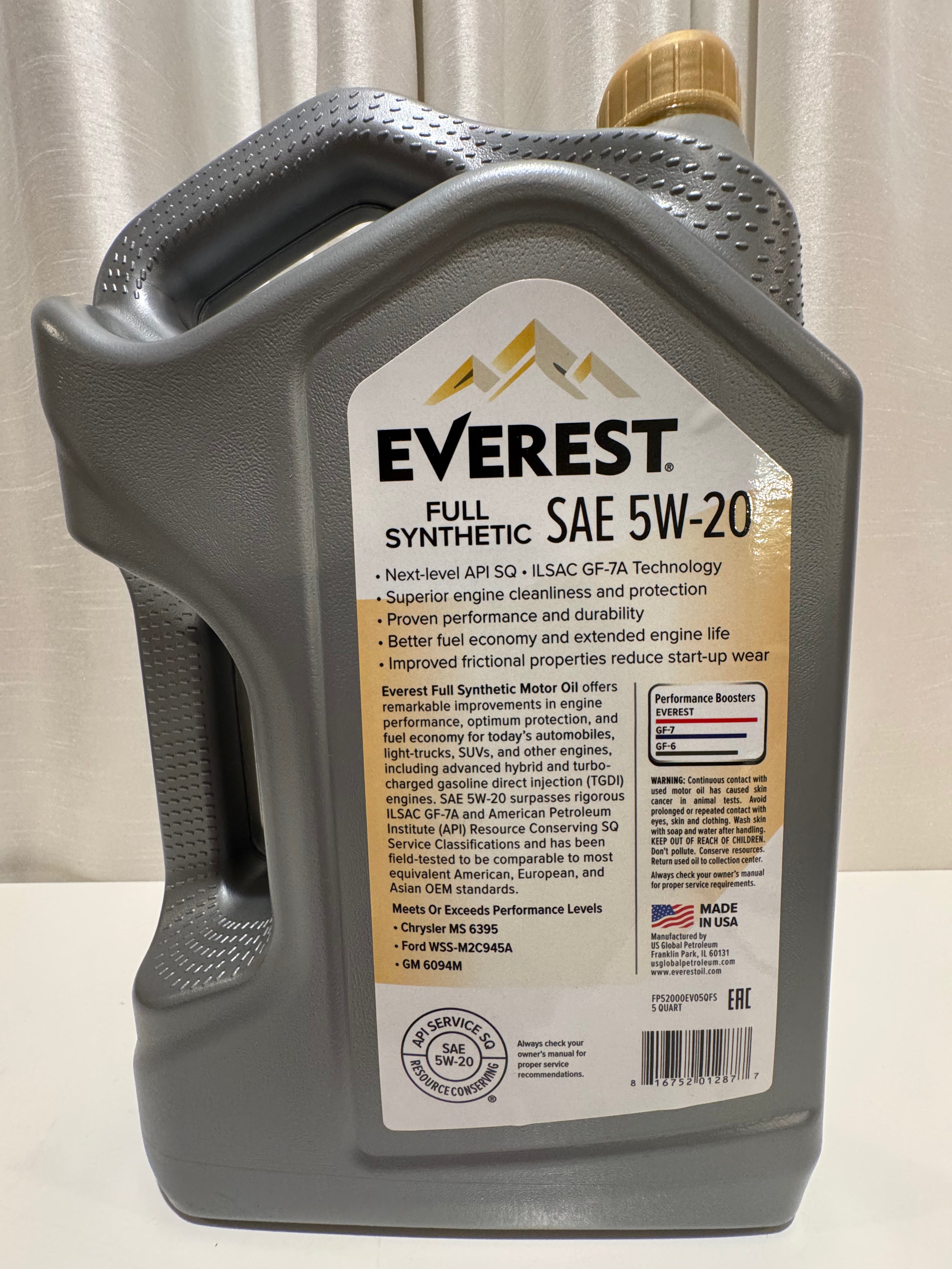 EVEREST FULL SYNTHETIC 5W-20 MOTOR OIL 5L