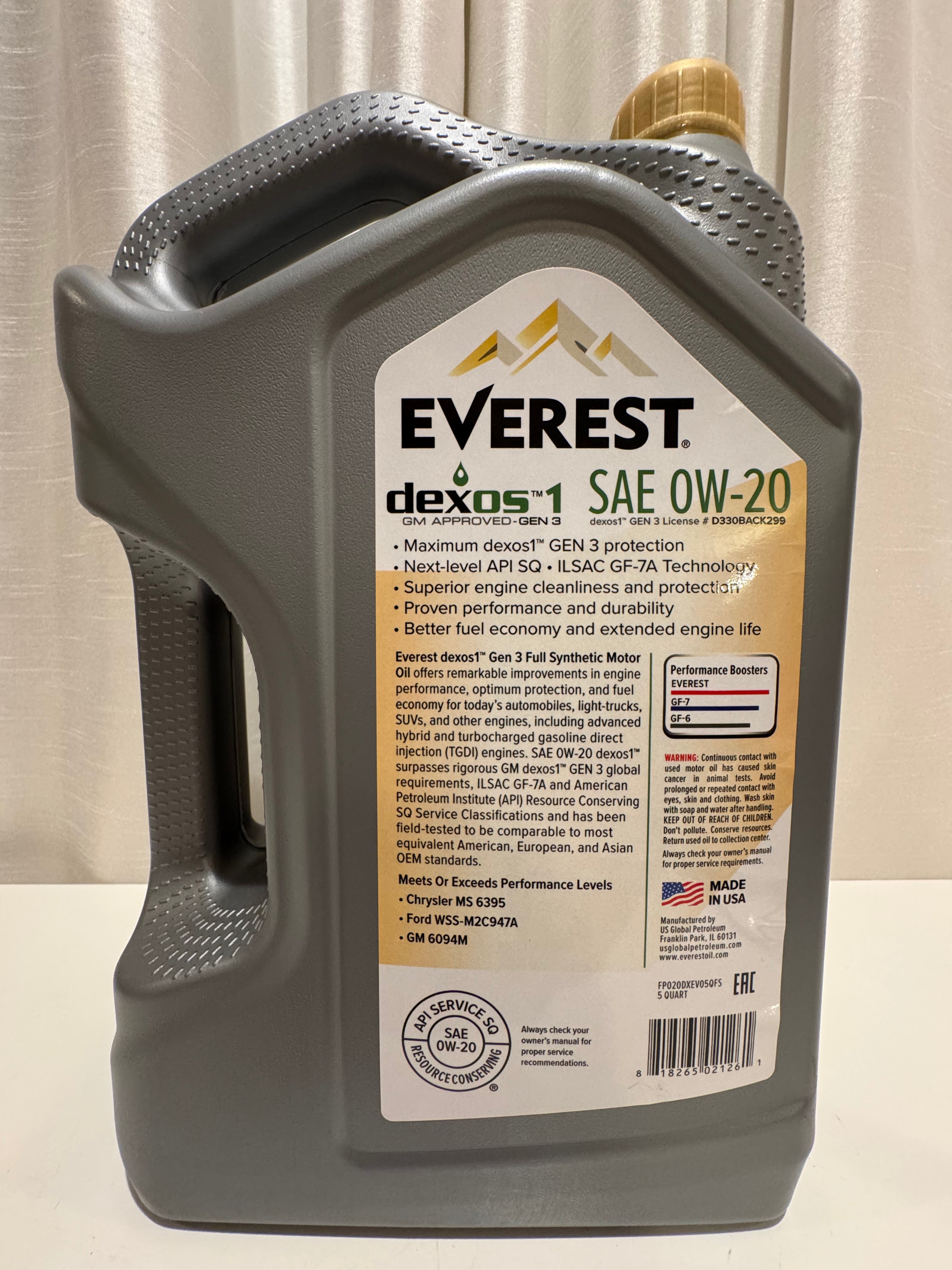 EVEREST FULL SYNTHETIC DEXOS OW-20 MOTOR OIL 5L