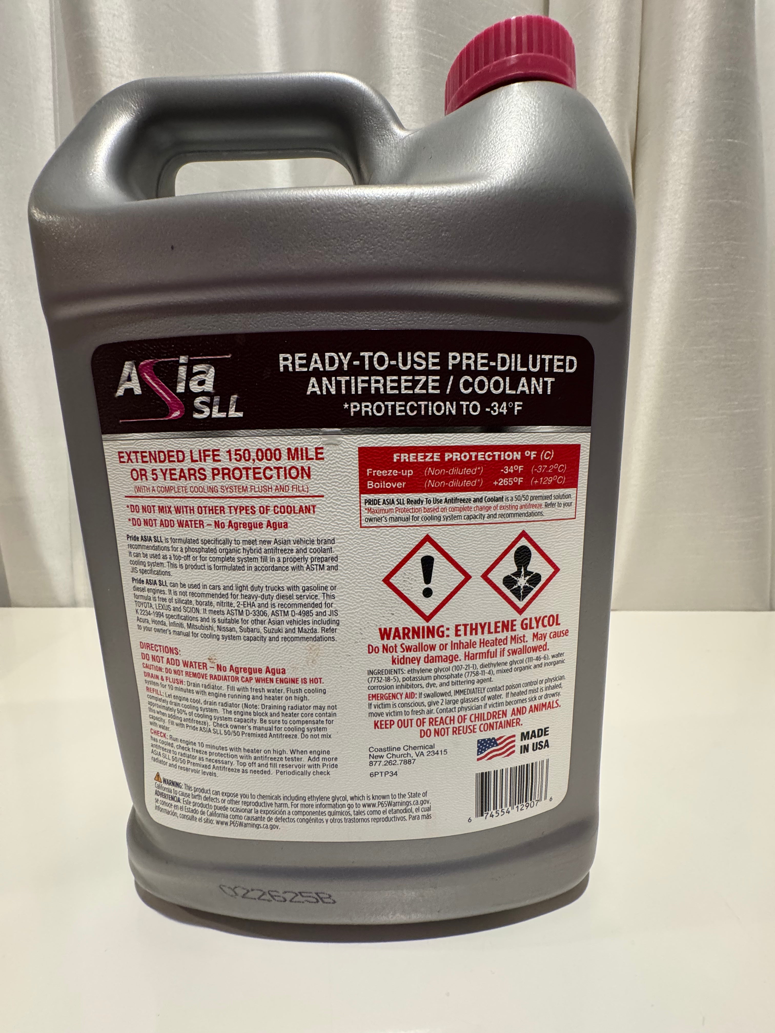 PRIDE ASIA PINK SLL 50/50 ANTIFREEZE COOLANT