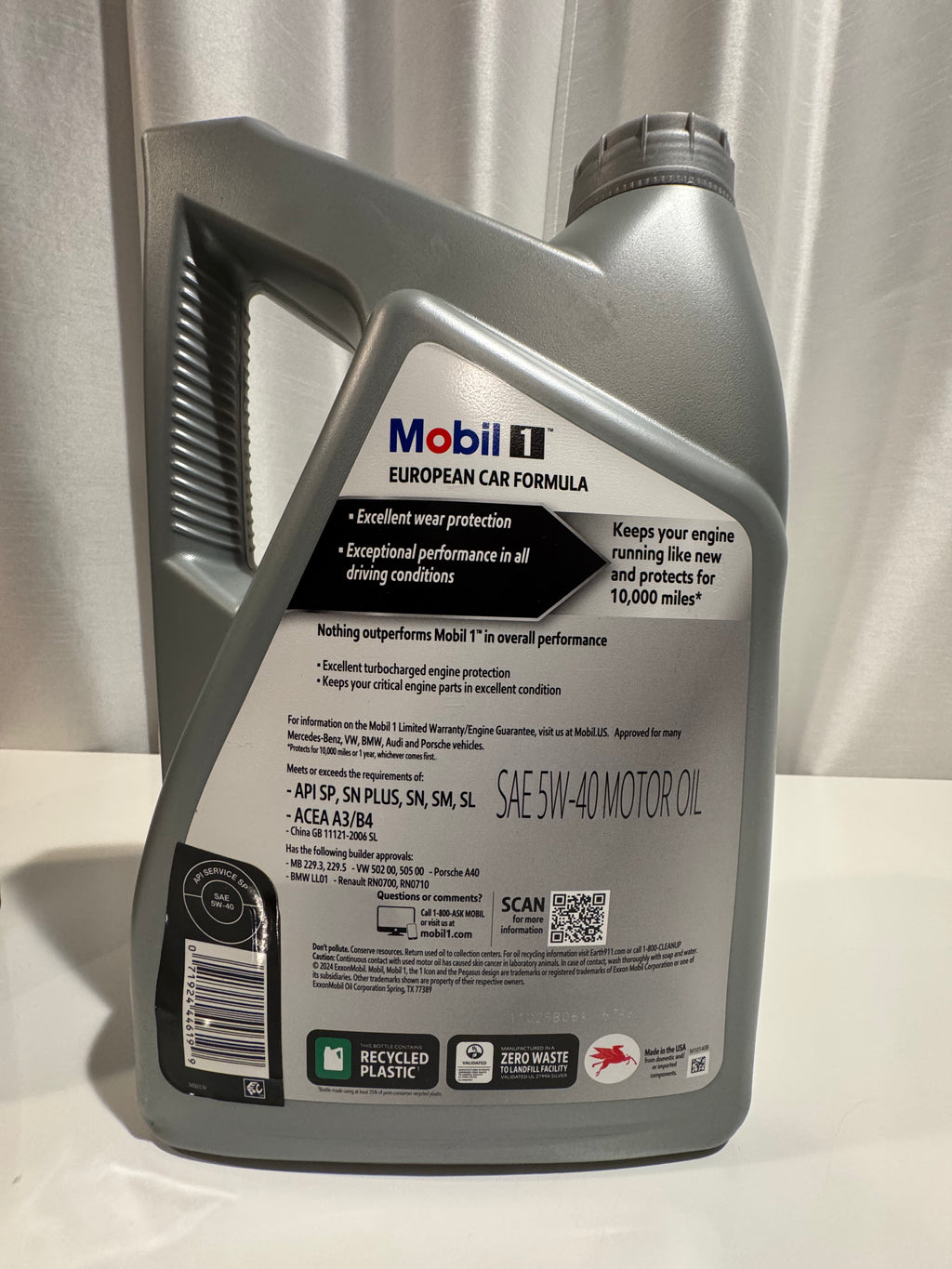 MOBIL 1 EUROPEAN FULL SYNTHETIC 5W-40 MOTOR OIL 5L