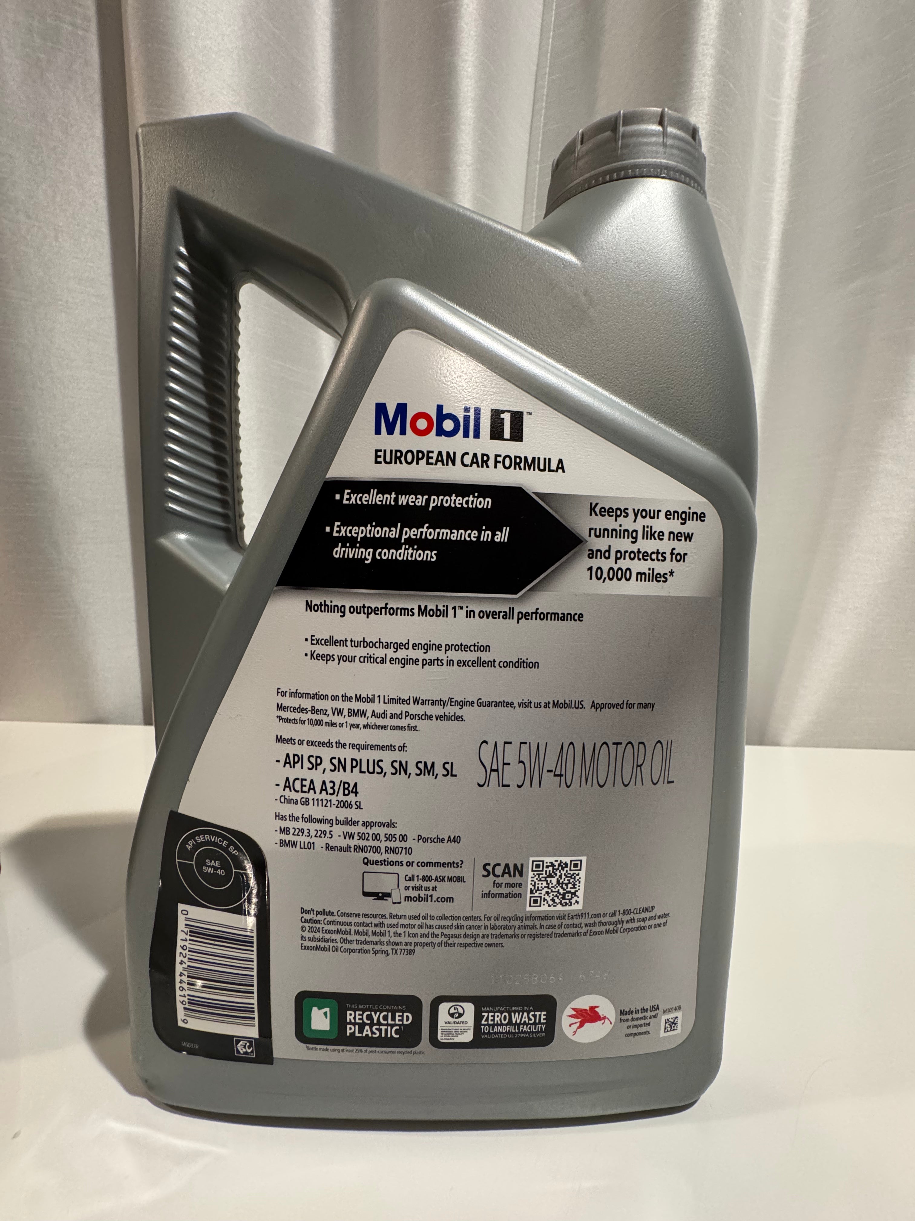 MOBIL 1 EUROPEAN FULL SYNTHETIC 5W-40 MOTOR OIL 5L
