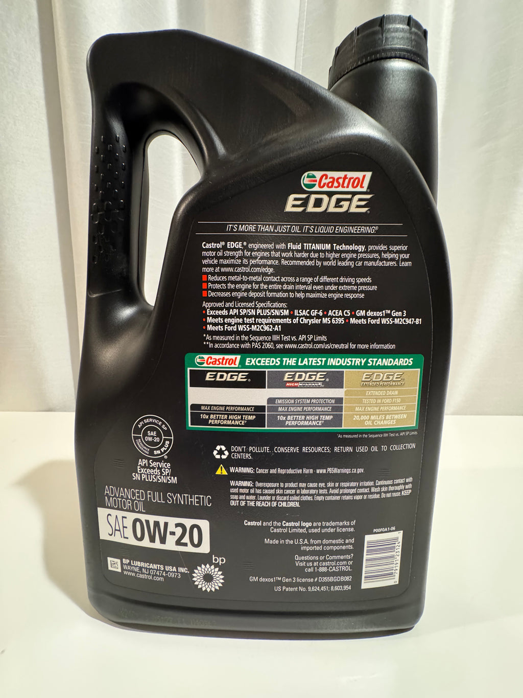 CASTROL EDGE FULL SYNTHETIC 0W-20 MOTOR OIL 5L