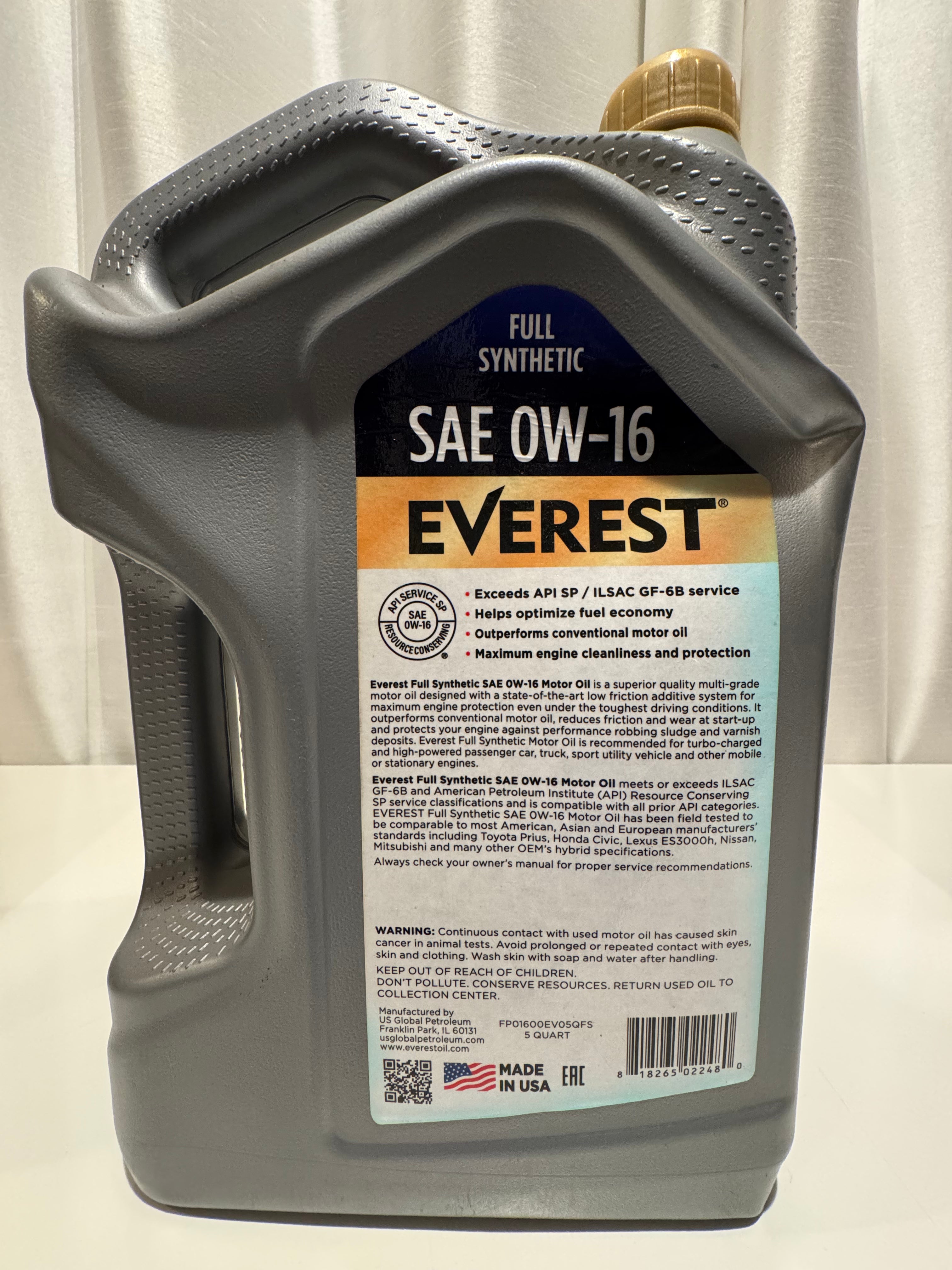 EVEREST FULL SYNTHETIC 0W-16 MOTOR OIL