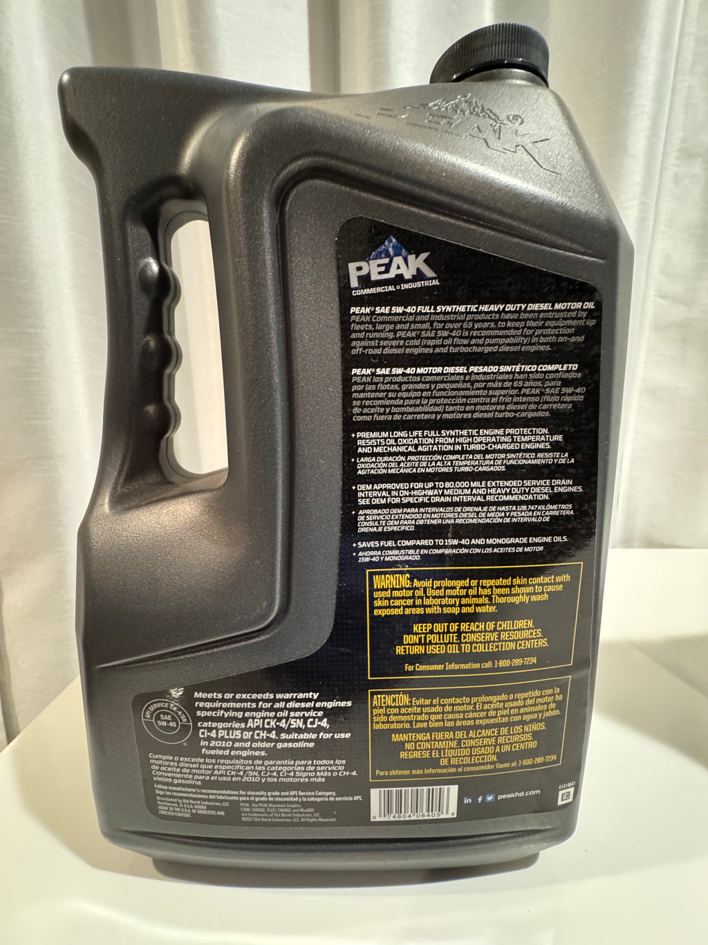 PEAK FULL SYNTHETIC COMMERCIAL INDUSTRIAL 5W-40 HD MOTOR OIL