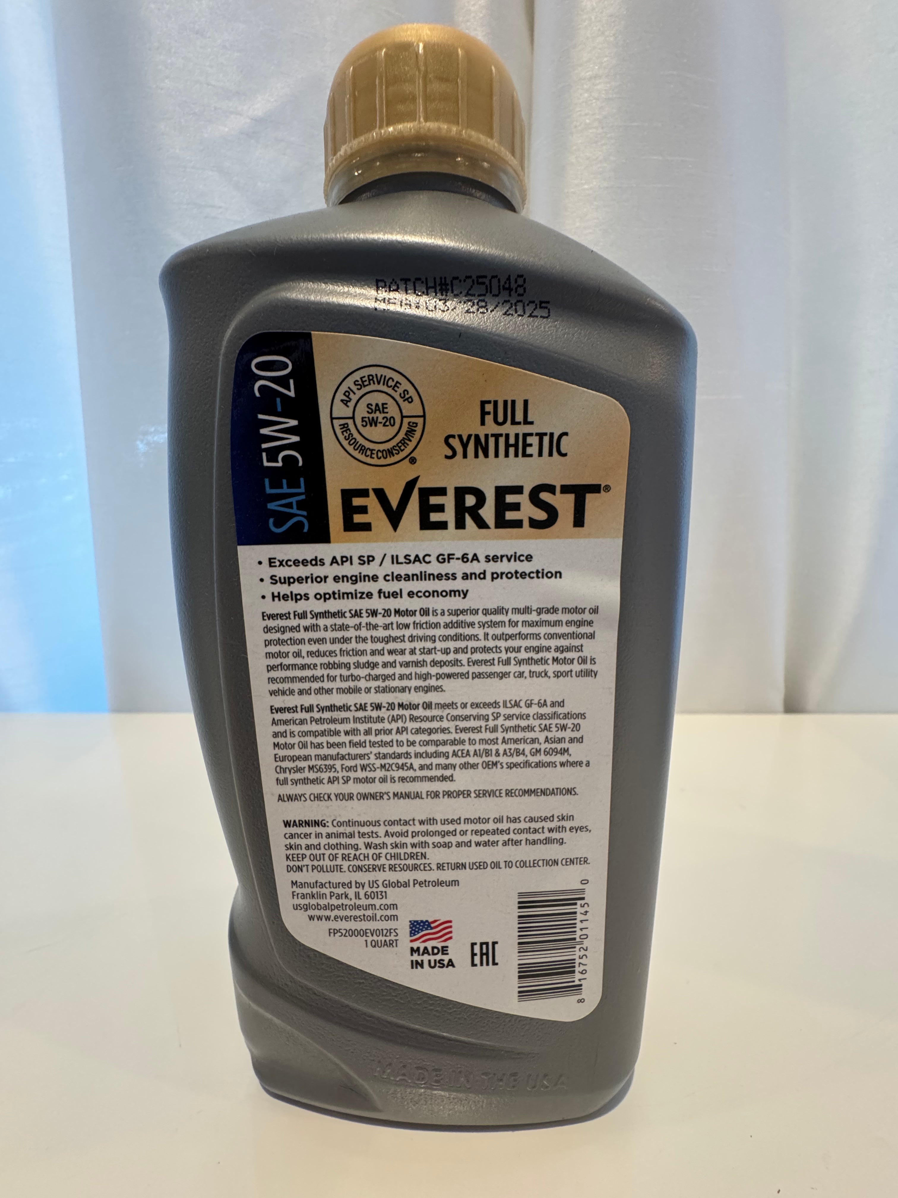 EVEREST FULL SYNTHETIC 5W-20 MOTOR OIL 1L