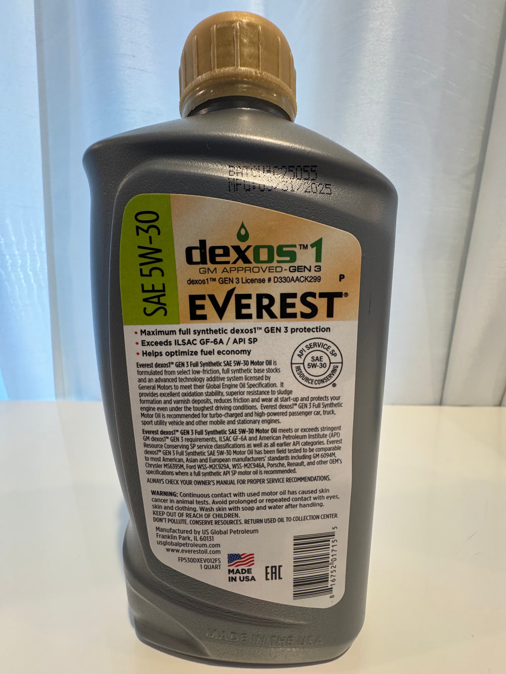 EVEREST FULL SYNTHETIC DEXOS 5W-30 MOTOR OIL 1L
