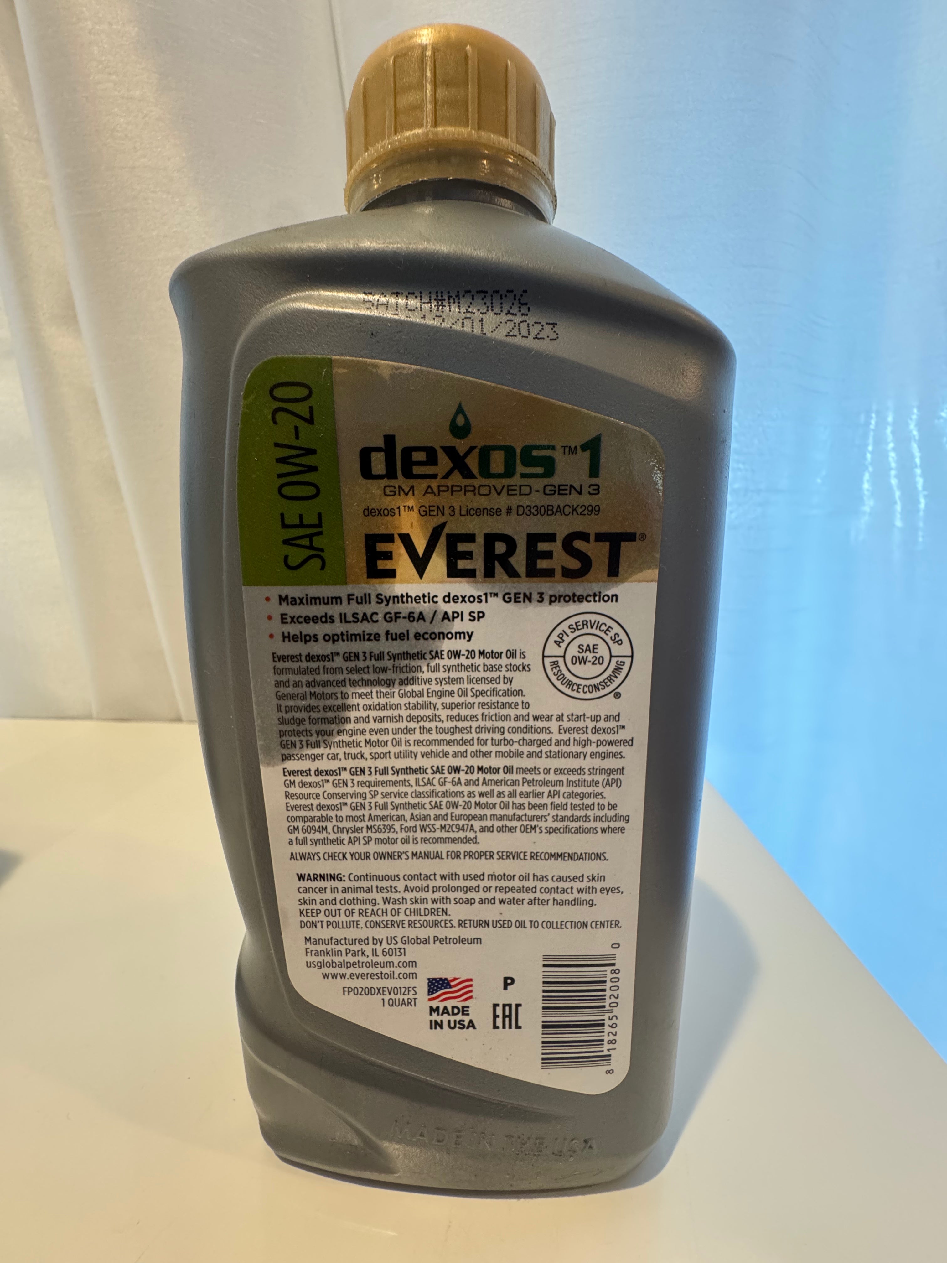 EVEREST FULL SYNTHETIC DEXOS 0W-20 MOTOR OIL 1L