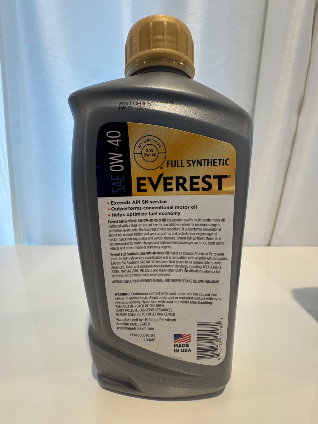 EVEREST FULL SYNTHETIC 0W-40  MOTOR OIL 1L