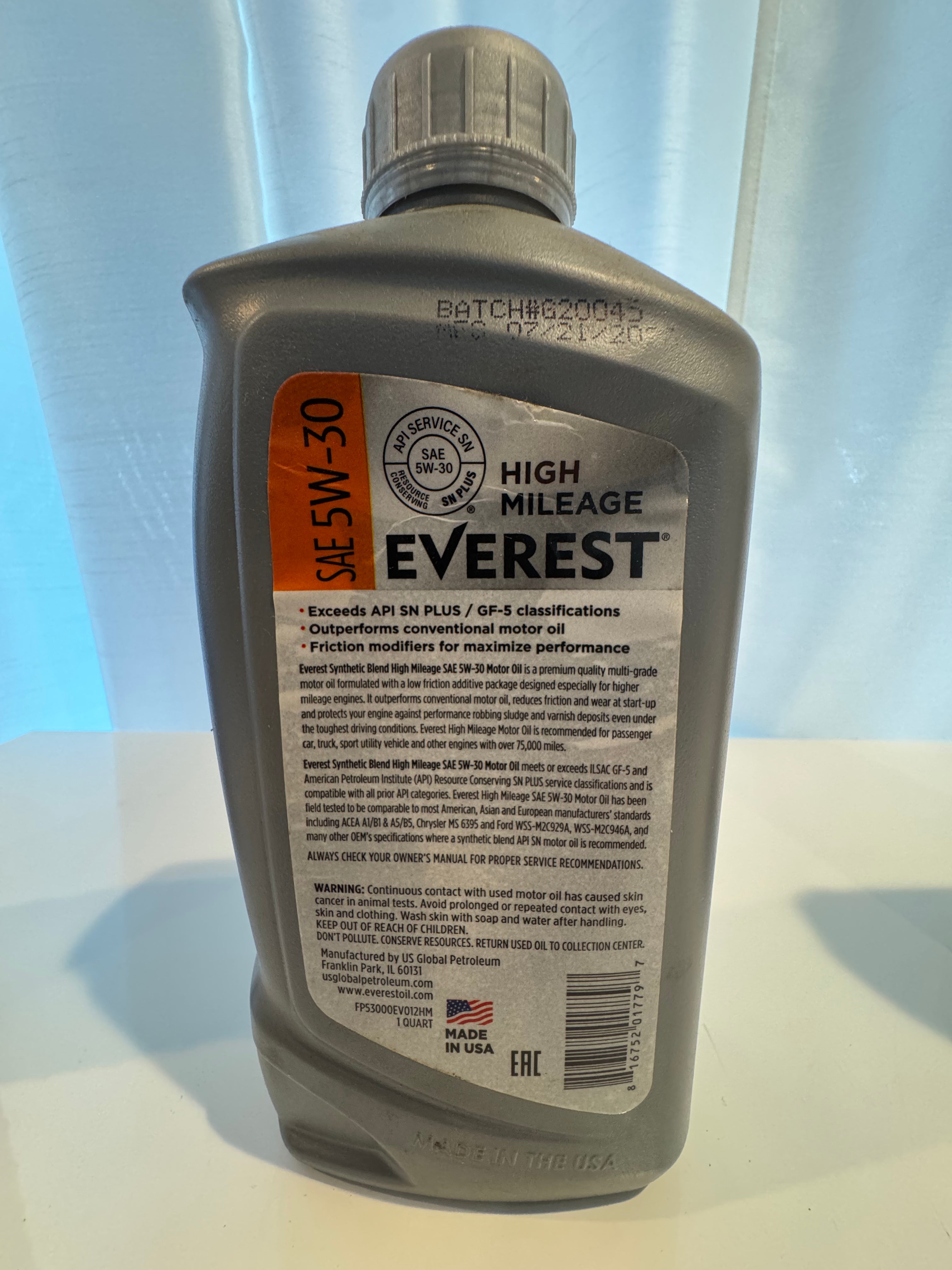 EVEREST HIGH MILAGE 5W-30 MOTOR OIL 1L
