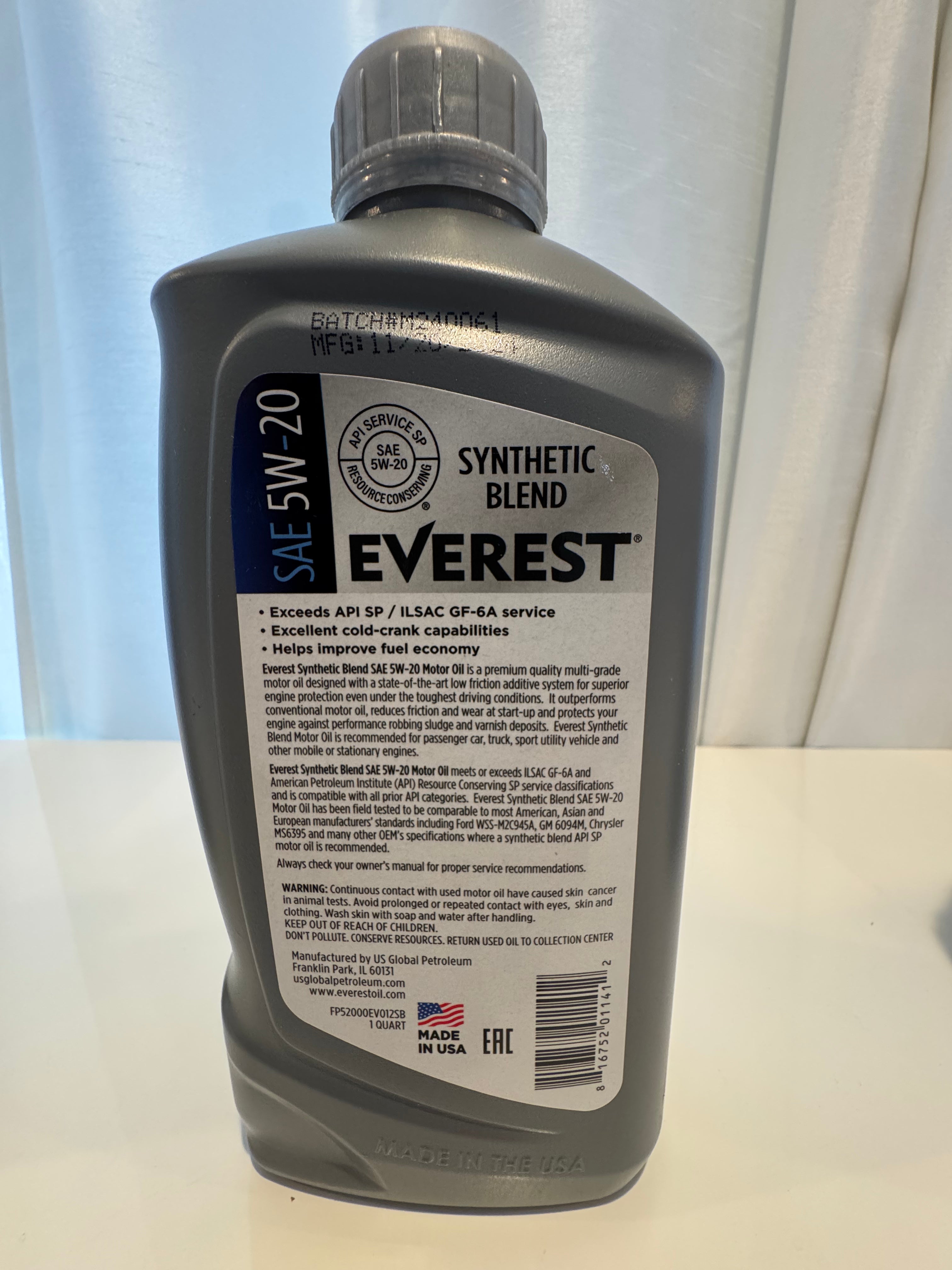 EVEREST SYNTHETIC BLEND 5W-20 MOTOR OIL 1L