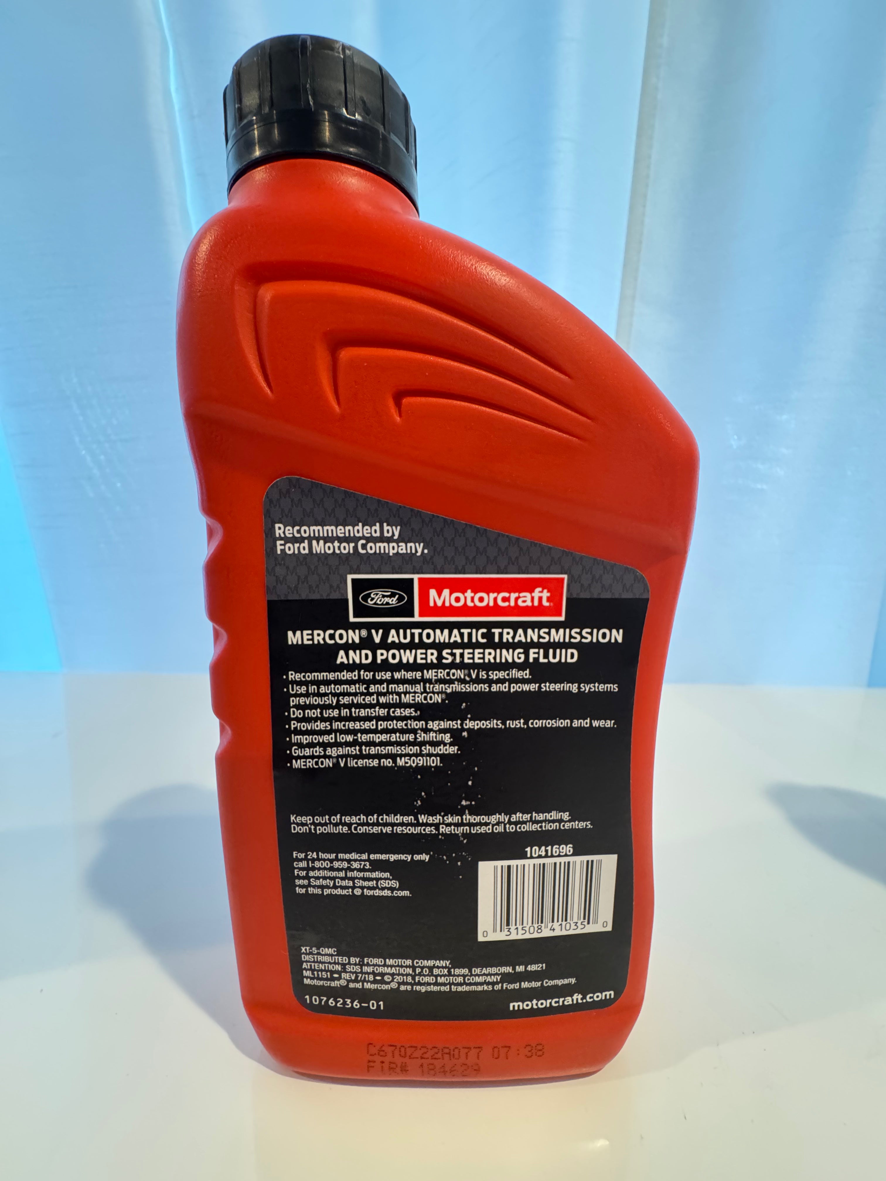 FORD MOTORCRAFT MERCON V AUTOMATIC TRANSMISSION FLUID 1L