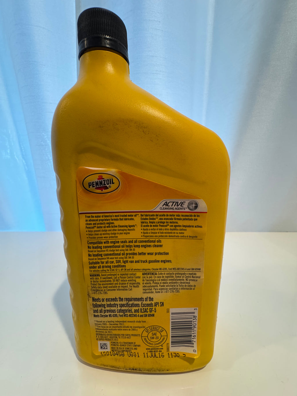 PENNZOIL CONVENTIONAL 5W-20 ACTIVE CLEANSING AGENTS MOTOR OIL 1L